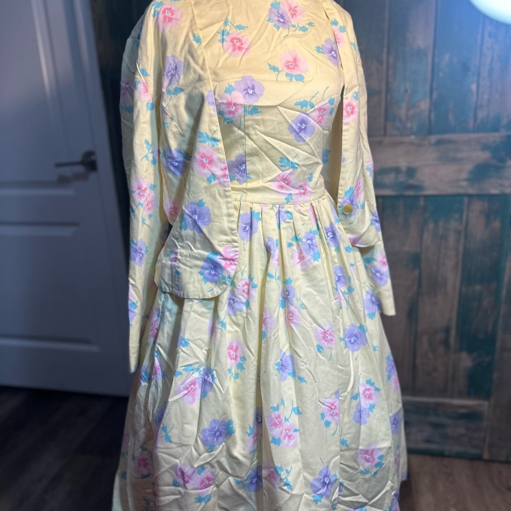 True Vintage Dorothy Ann 2-Piece Pastel Floral Dress & Blazer Set – Size Medium - Picture 12 of 14